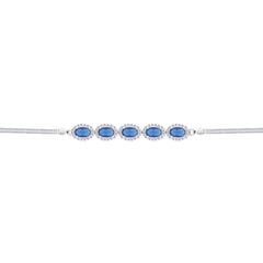Asfour Crystal Box Chain Bracelet With Blue Oval Design In 925 Sterling Silver-BD0306-B