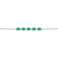 Asfour Crystal Box Chain Bracelet With Emerald Oval Design In 925 Sterling Silver-BD0306-G