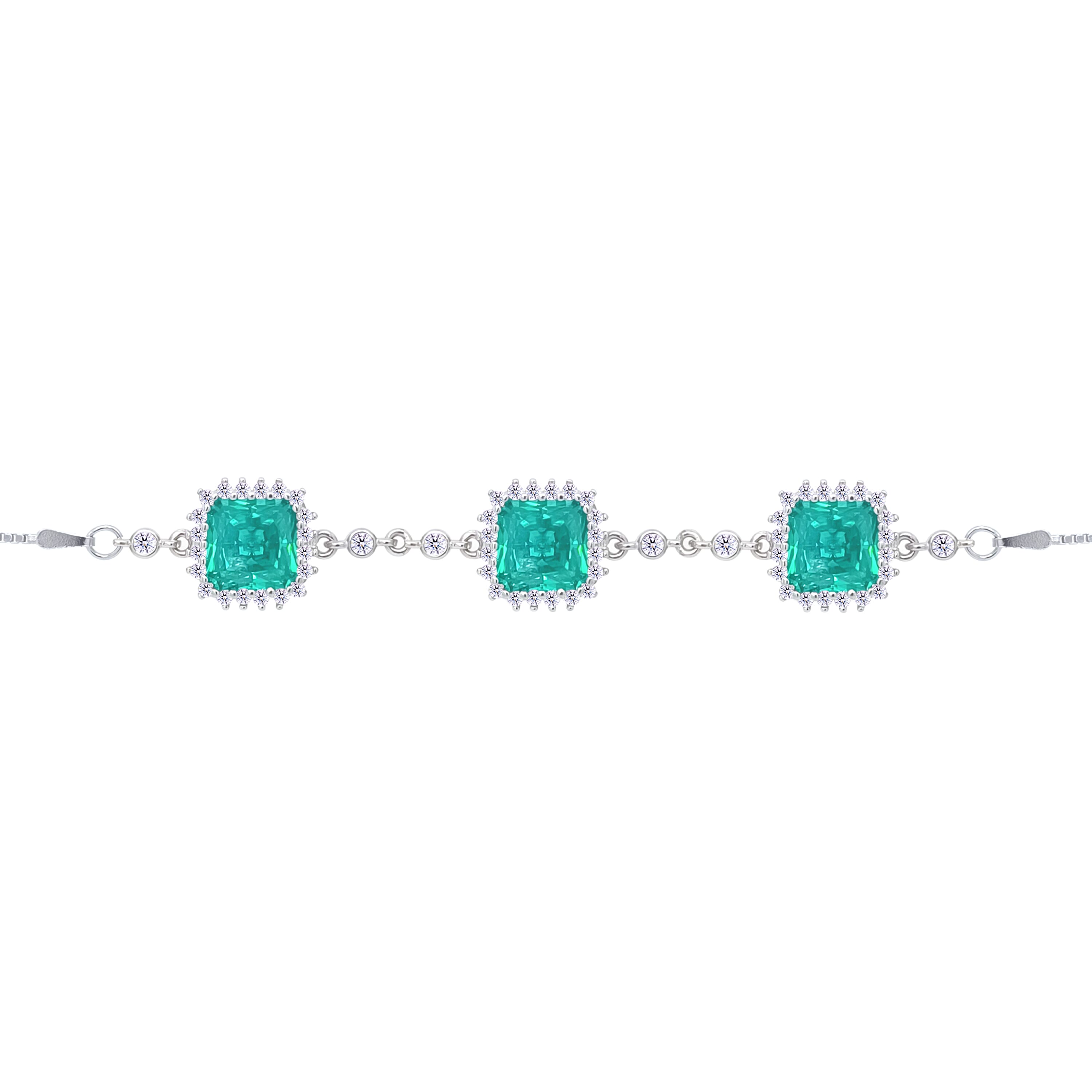 Asfour Crystal Tennis Bracelet With Turquoise Pear & Emerald Zircon In 925 Sterling Silver