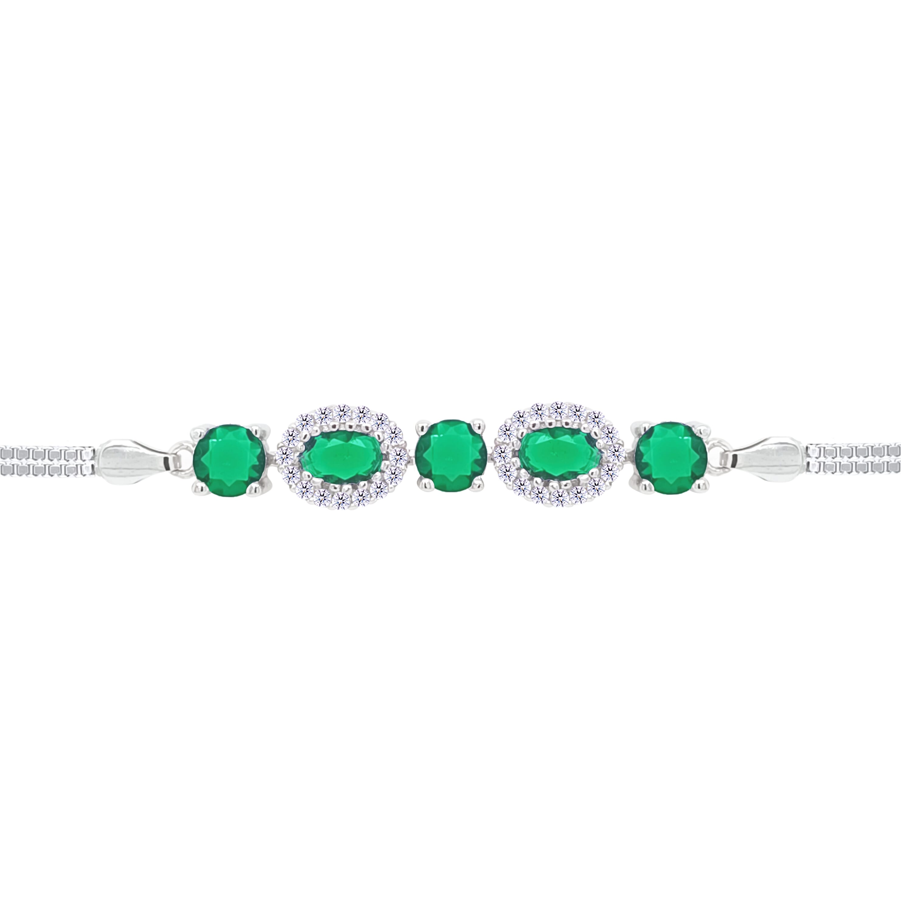 Asfour Crystal Tennis Bracelet With Turquoise Pear & Emerald Zircon In 925 Sterling Silver