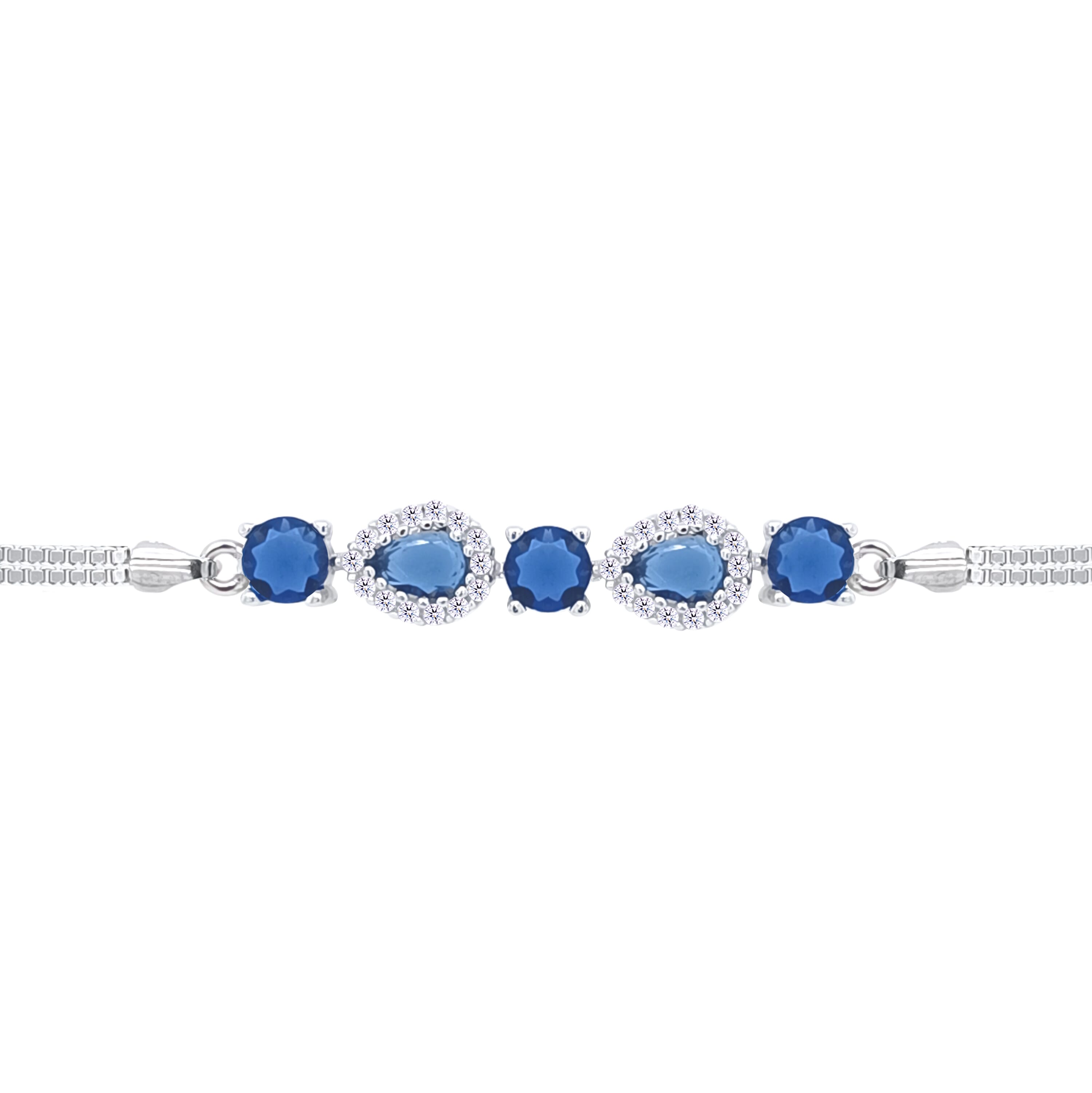 Asfour Crystal Tennis Bracelet With Turquoise Pear & Emerald Zircon In 925 Sterling Silver