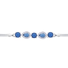 Asfour Crystal Tennis Bracelet With Turquoise Pear & Emerald Zircon In 925 Sterling Silver