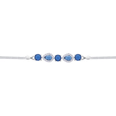 Asfour Crystal Box Chain Bracelet With Blue Round & Pear Stones In 925 Sterling Silver-BD0310-B