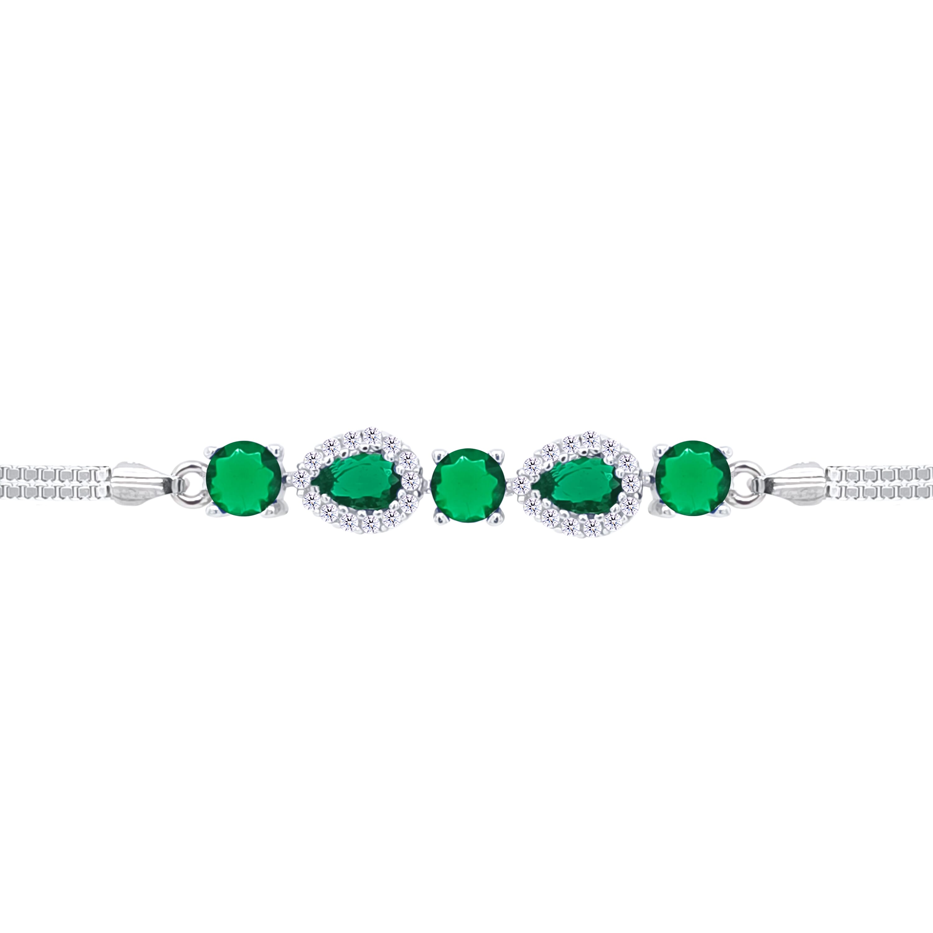 Asfour Crystal Tennis Bracelet With Turquoise Pear & Emerald Zircon In 925 Sterling Silver