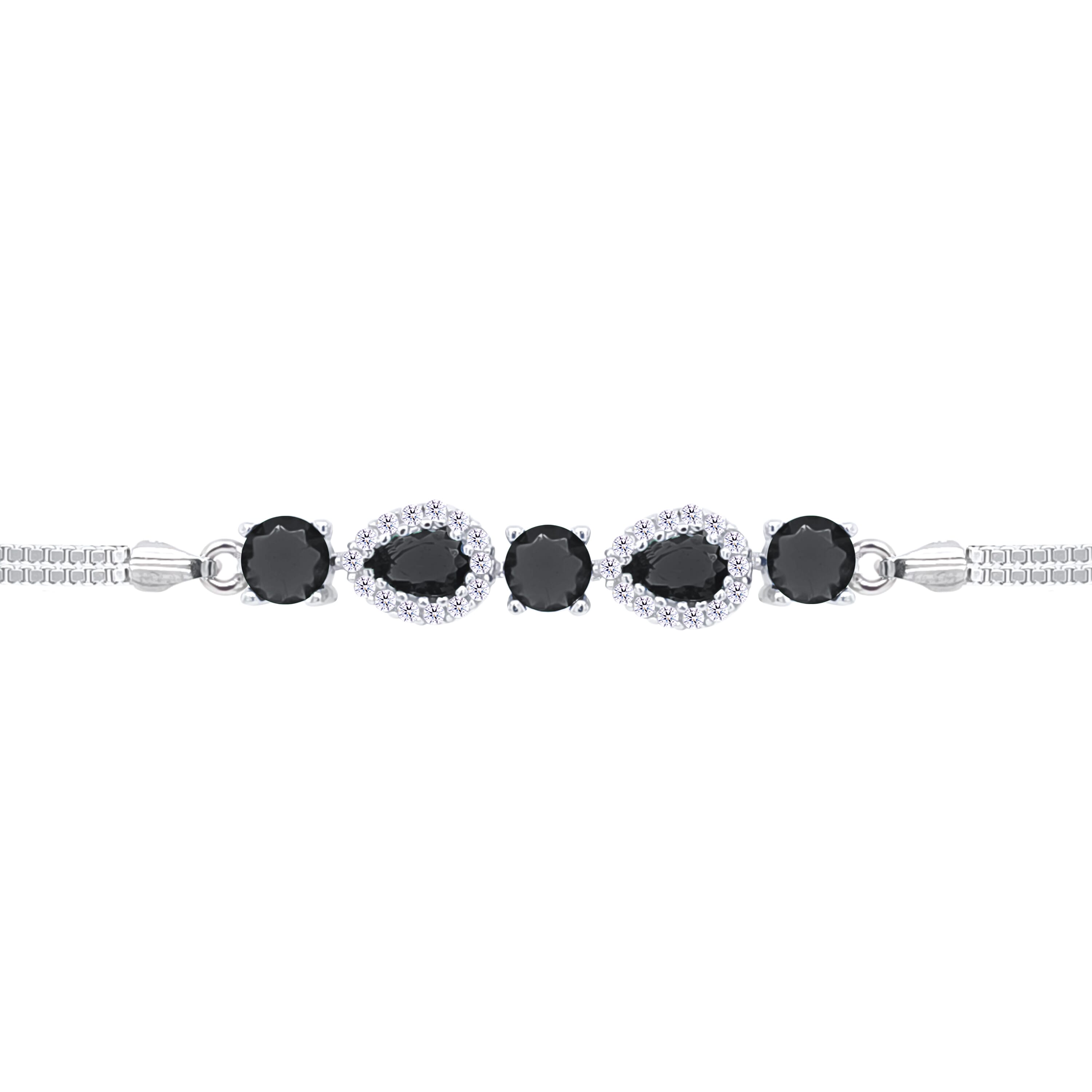 Asfour Crystal Tennis Bracelet With Turquoise Pear & Emerald Zircon In 925 Sterling Silver