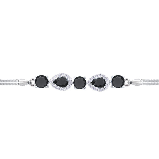 Asfour Crystal Tennis Bracelet With Turquoise Pear & Emerald Zircon In 925 Sterling Silver
