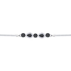 Asfour Crystal Box Chain Bracelet With Black Round & Pear Stones In 925 Sterling Silver-BD0310-P