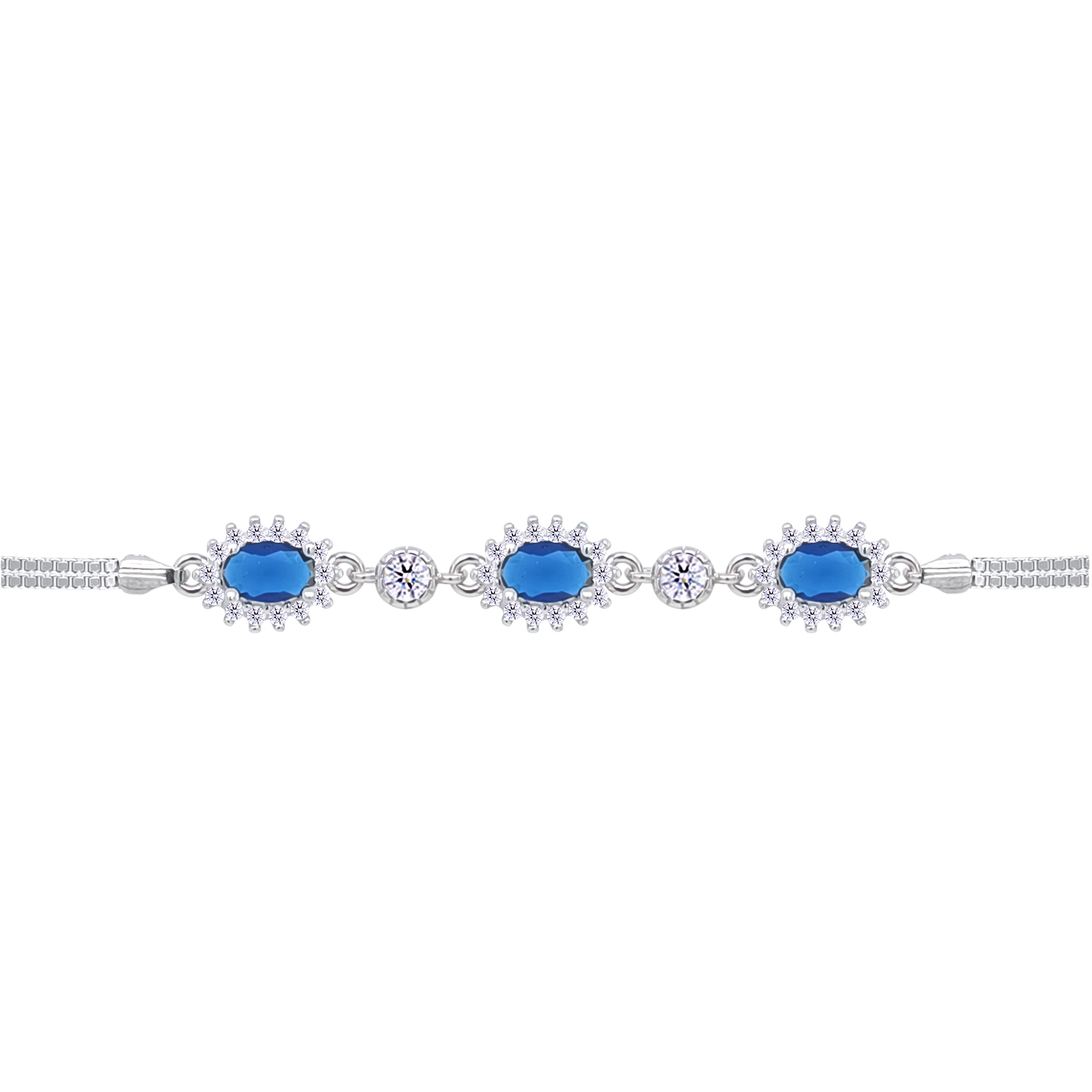 Asfour Crystal Tennis Bracelet With Turquoise Pear & Emerald Zircon In 925 Sterling Silver