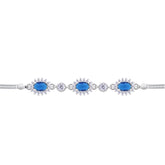 Asfour Crystal Tennis Bracelet With Turquoise Pear & Emerald Zircon In 925 Sterling Silver