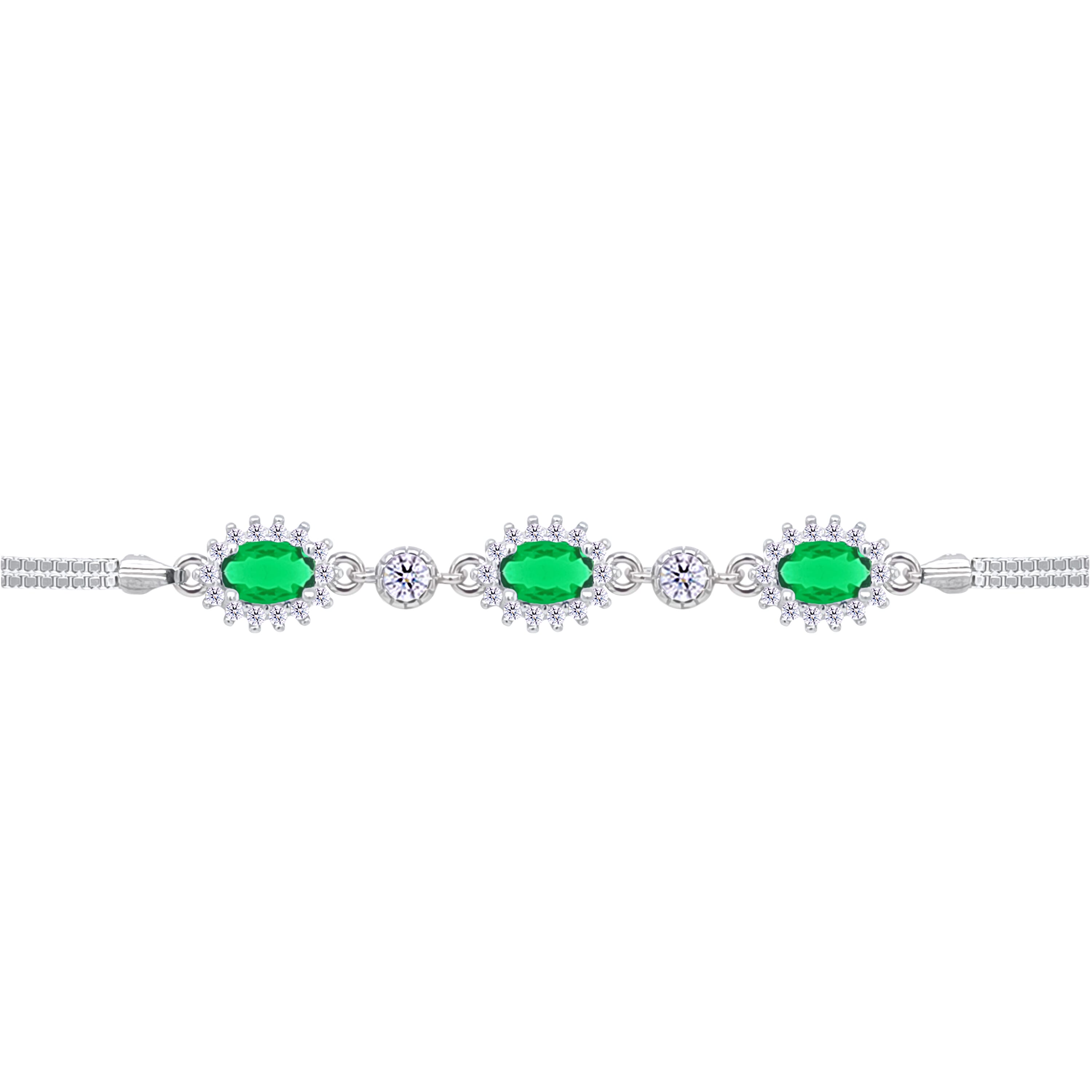 Asfour Crystal Tennis Bracelet With Turquoise Pear & Emerald Zircon In 925 Sterling Silver