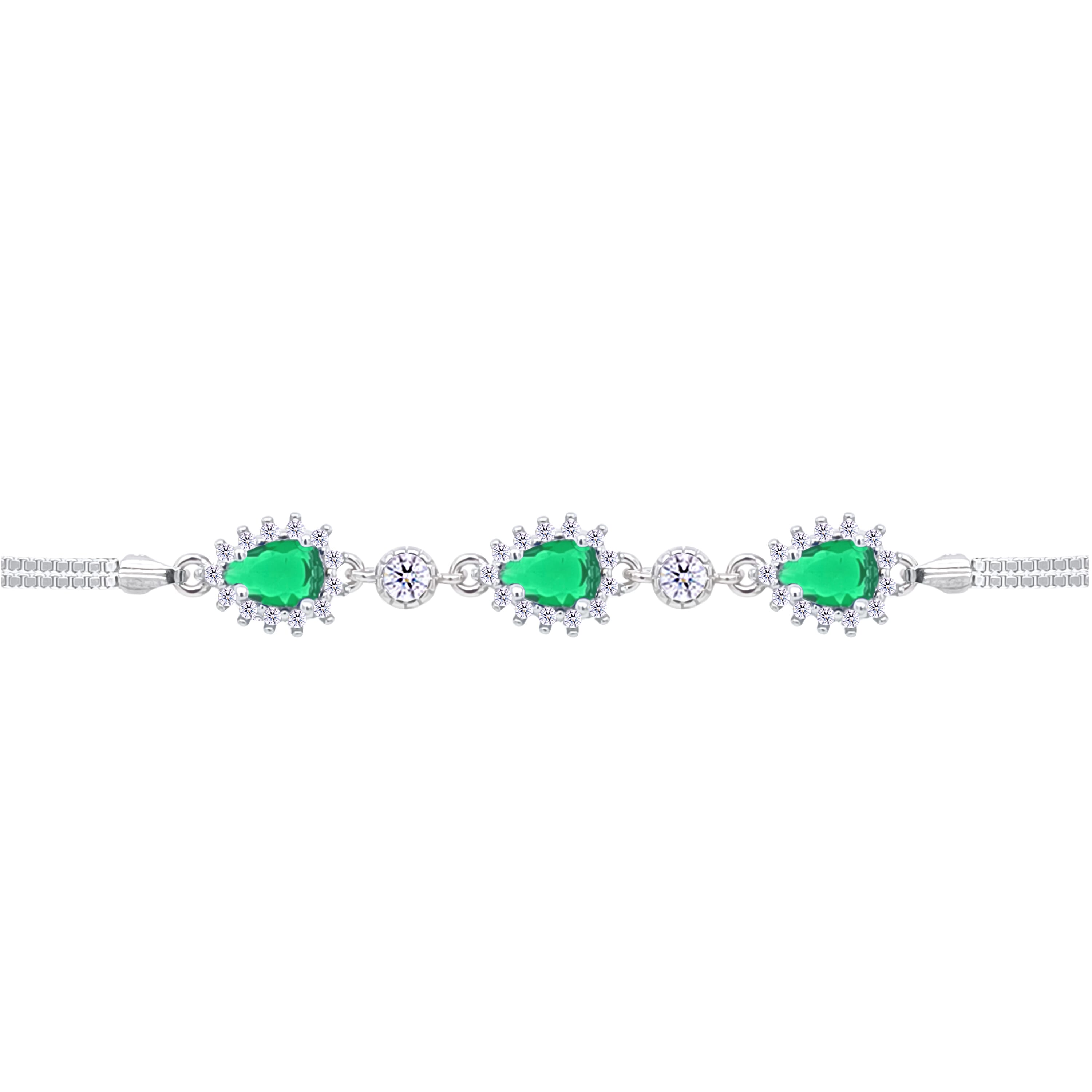 Asfour Crystal Tennis Bracelet With Turquoise Pear & Emerald Zircon In 925 Sterling Silver
