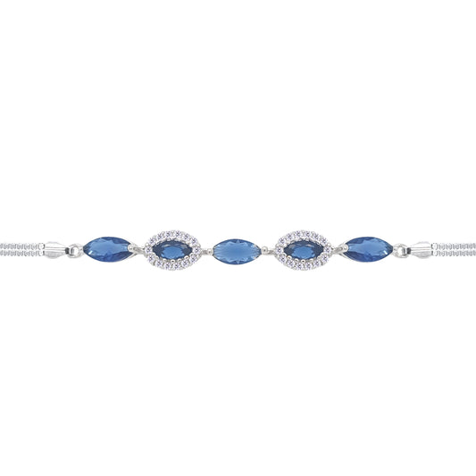 Asfour Crystal Tennis Bracelet With Turquoise Pear & Emerald Zircon In 925 Sterling Silver