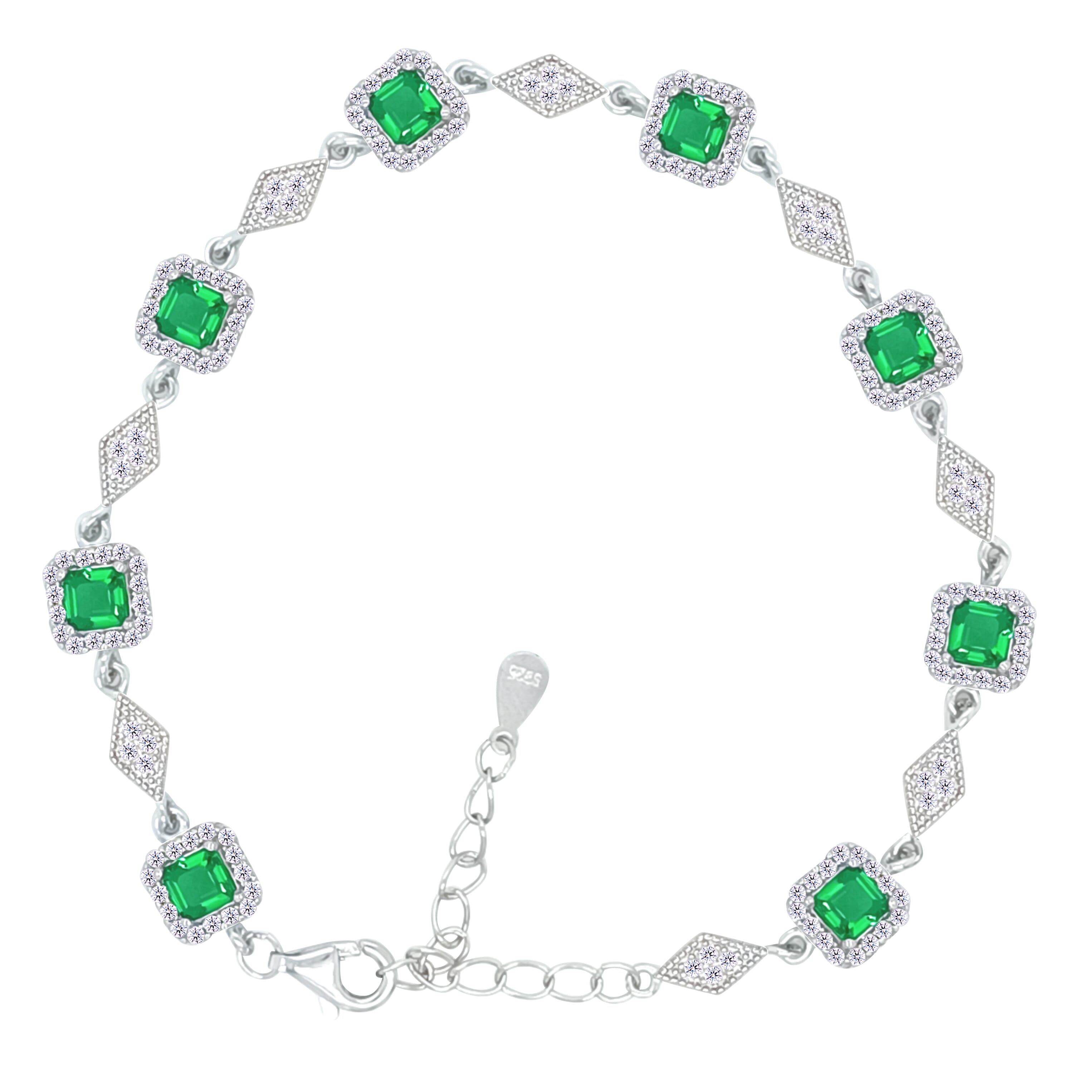 Asfour Crystal Tennis Bracelet With Turquoise Pear & Emerald Zircon In 925 Sterling Silver