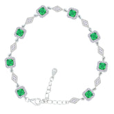 Asfour Crystal Tennis Bracelet With Turquoise Pear & Emerald Zircon In 925 Sterling Silver