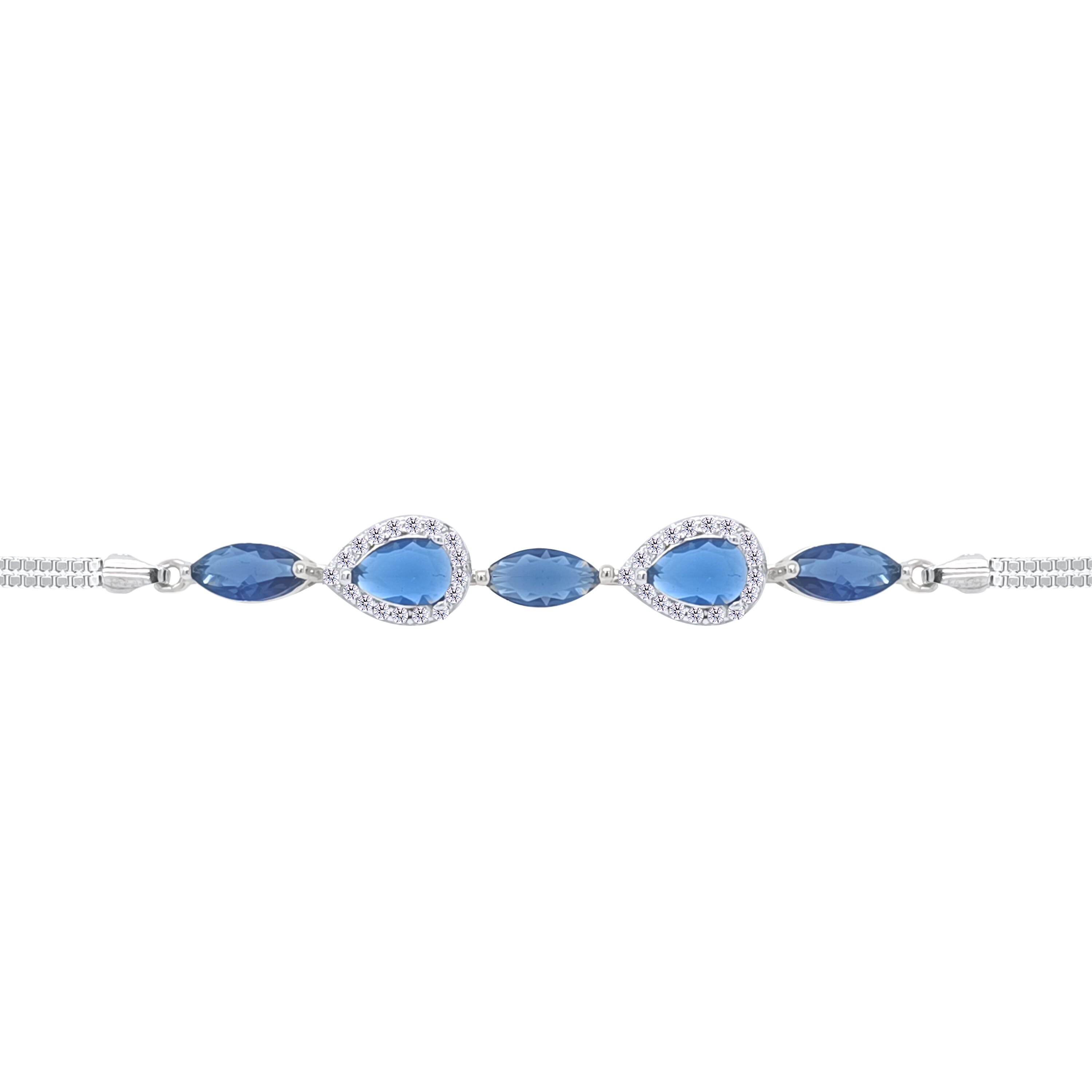 Asfour Crystal Tennis Bracelet With Turquoise Pear & Emerald Zircon In 925 Sterling Silver