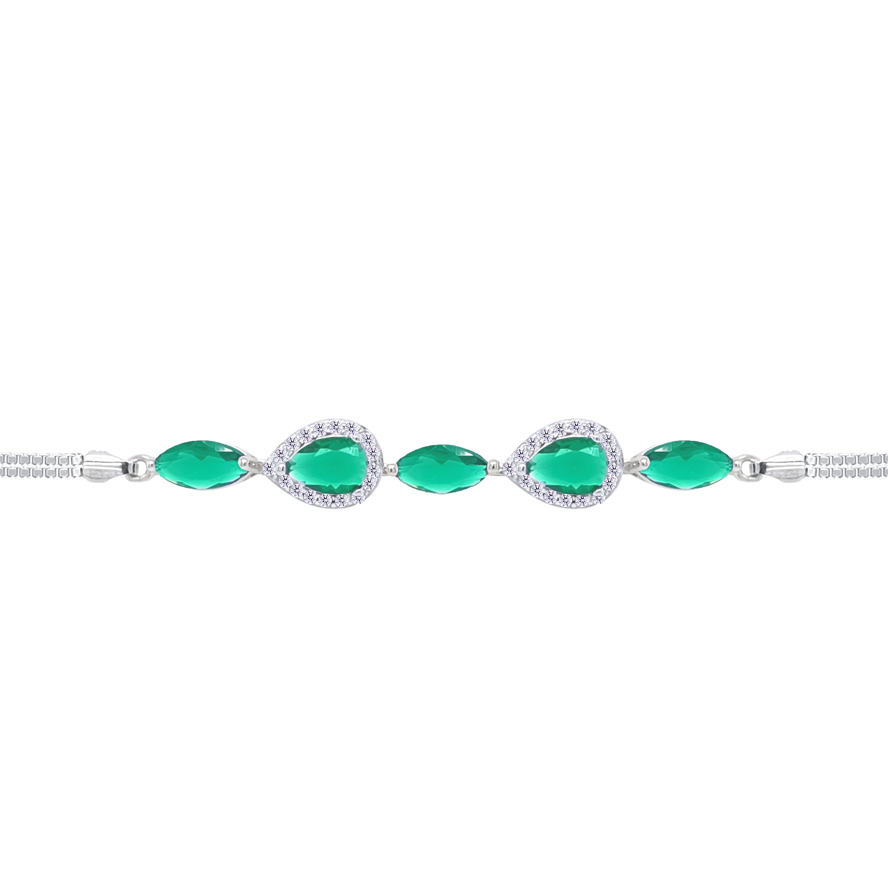 Asfour Crystal Tennis Bracelet With Turquoise Pear & Emerald Zircon In 925 Sterling Silver