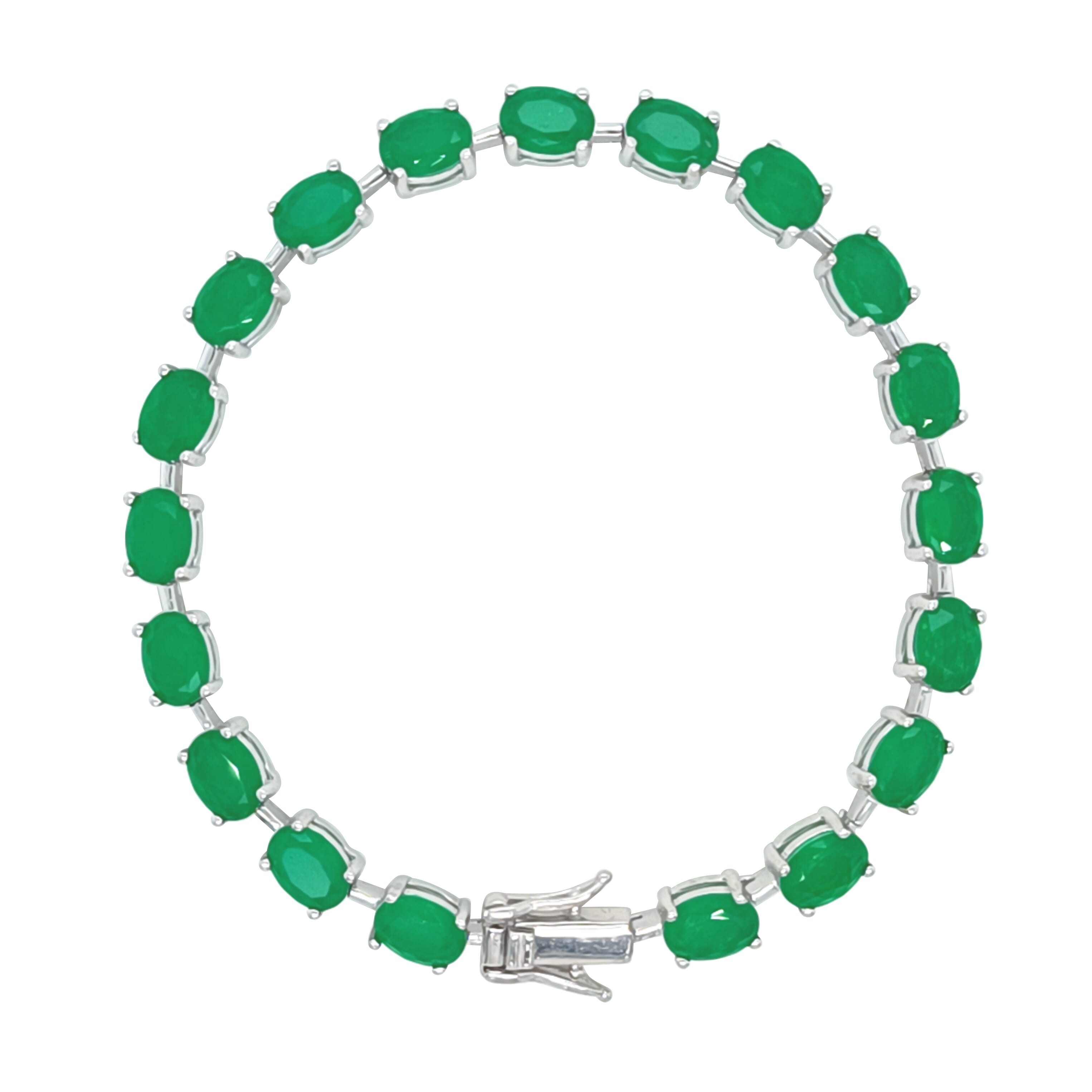 Asfour Crystal Tennis Bracelet With Turquoise Pear & Emerald Zircon In 925 Sterling Silver