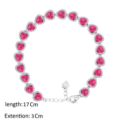 Asfour Crystal Tennis Bracelet With Ruby Hearts Design In 925 Sterling Silver-BD0322-R