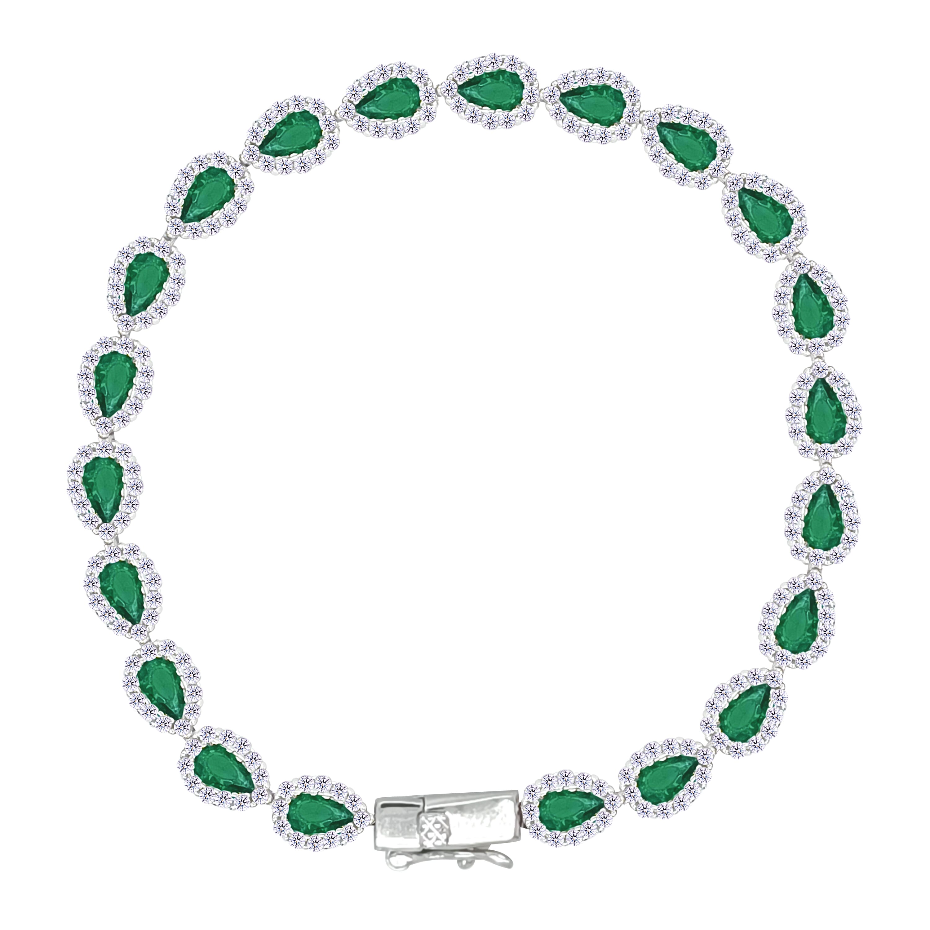 Asfour Crystal Tennis Bracelet With Turquoise Pear & Emerald Zircon In 925 Sterling Silver