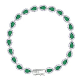 Asfour Crystal Tennis Bracelet With Turquoise Pear & Emerald Zircon In 925 Sterling Silver