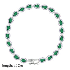 Asfour Crystal Tennis Bracelet With Emerald Pear Design In 925 Sterling Silver-BD0323-G