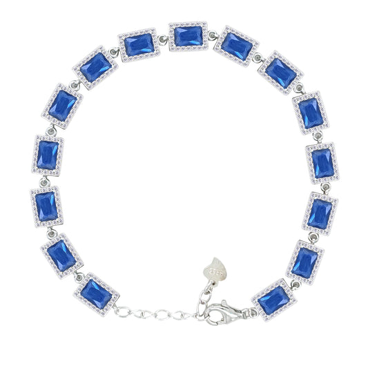 Asfour Crystal Tennis Bracelet With Turquoise Pear & Emerald Zircon In 925 Sterling Silver