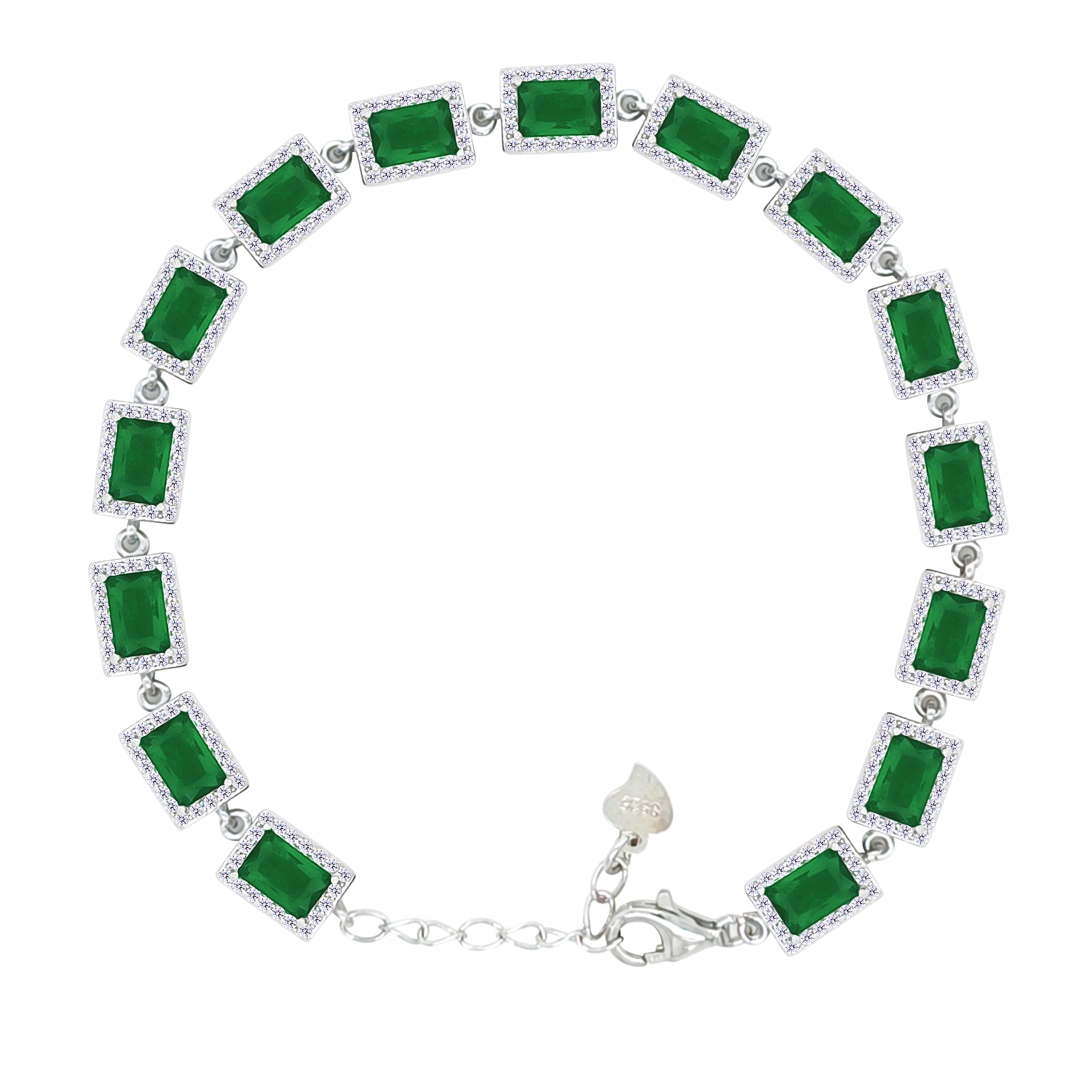Asfour Crystal Tennis Bracelet With Turquoise Pear & Emerald Zircon In 925 Sterling Silver