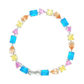 Asfour Crystal Tennis Bracelet With Turquoise Pear & Emerald Zircon In 925 Sterling Silver