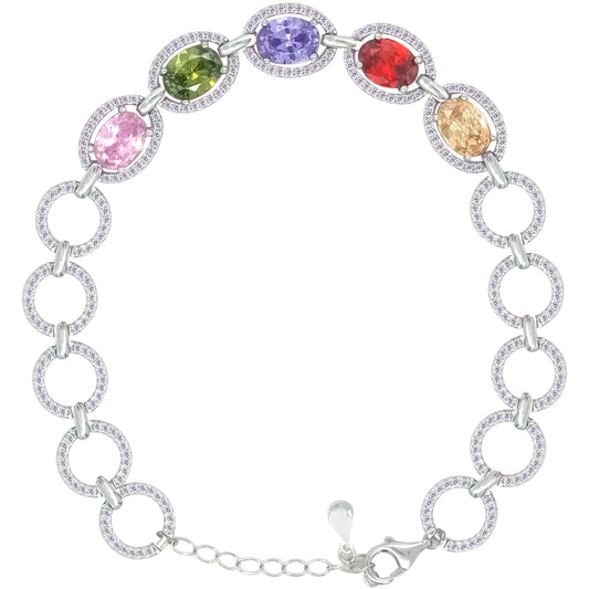 Asfour Crystal Tennis Bracelet With Turquoise Pear & Emerald Zircon In 925 Sterling Silver