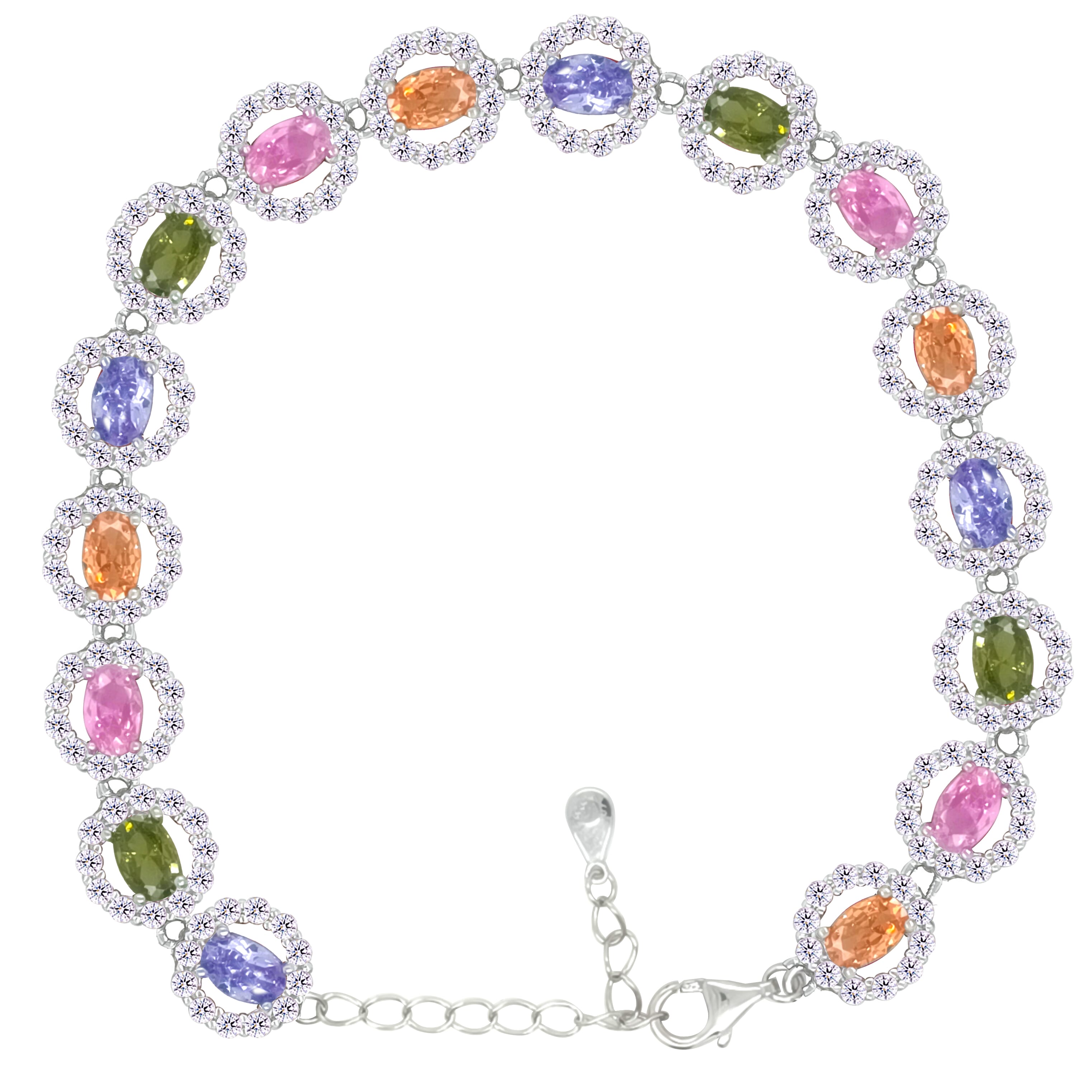Asfour Crystal Tennis Bracelet With Turquoise Pear & Emerald Zircon In 925 Sterling Silver
