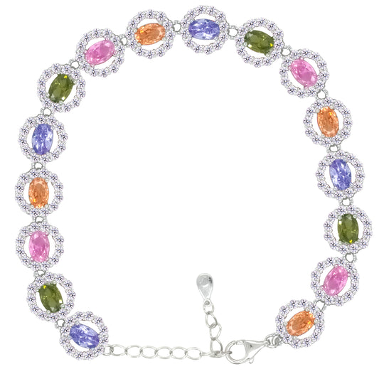 Asfour Crystal Tennis Bracelet With Turquoise Pear & Emerald Zircon In 925 Sterling Silver