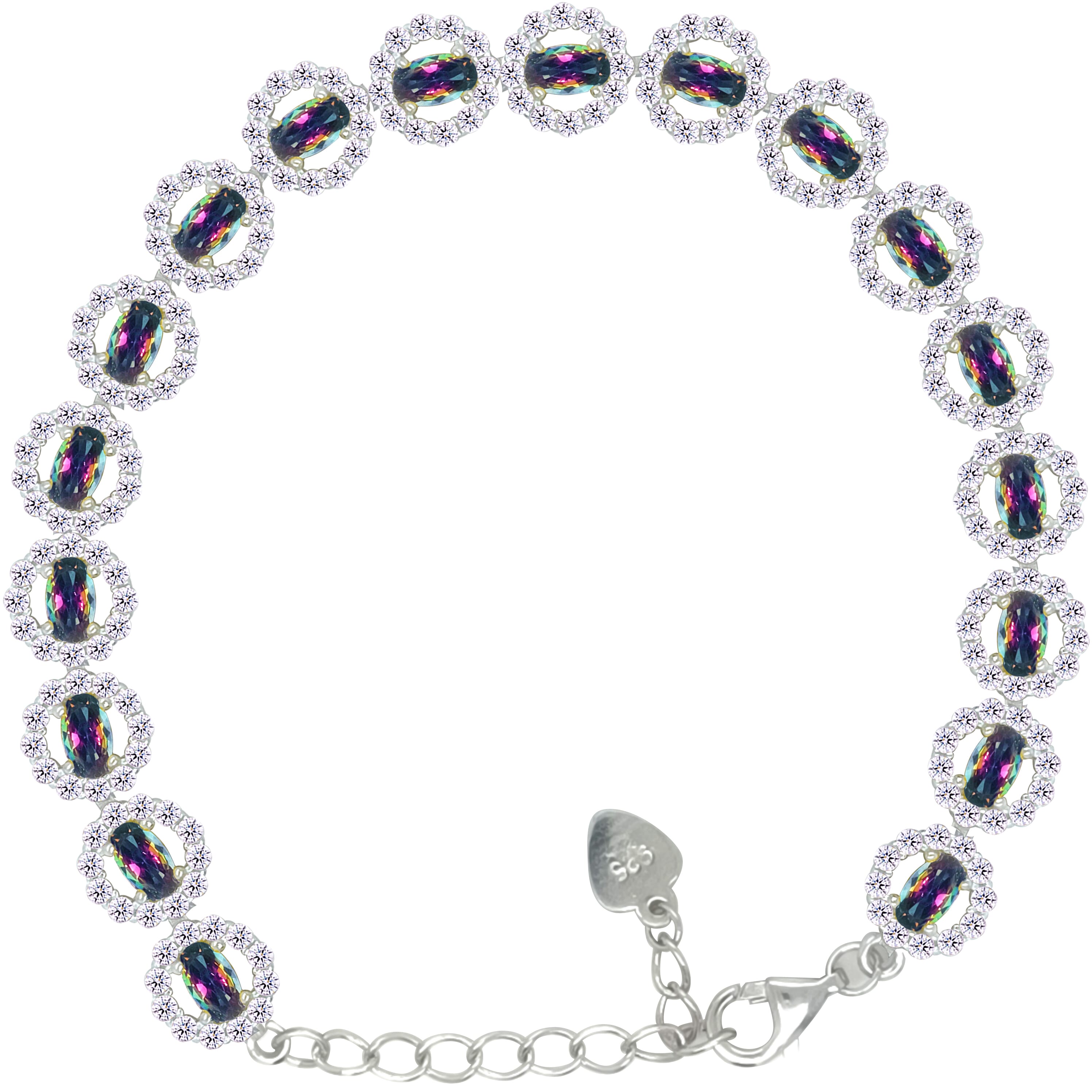 Asfour Crystal Tennis Bracelet With Turquoise Pear & Emerald Zircon In 925 Sterling Silver