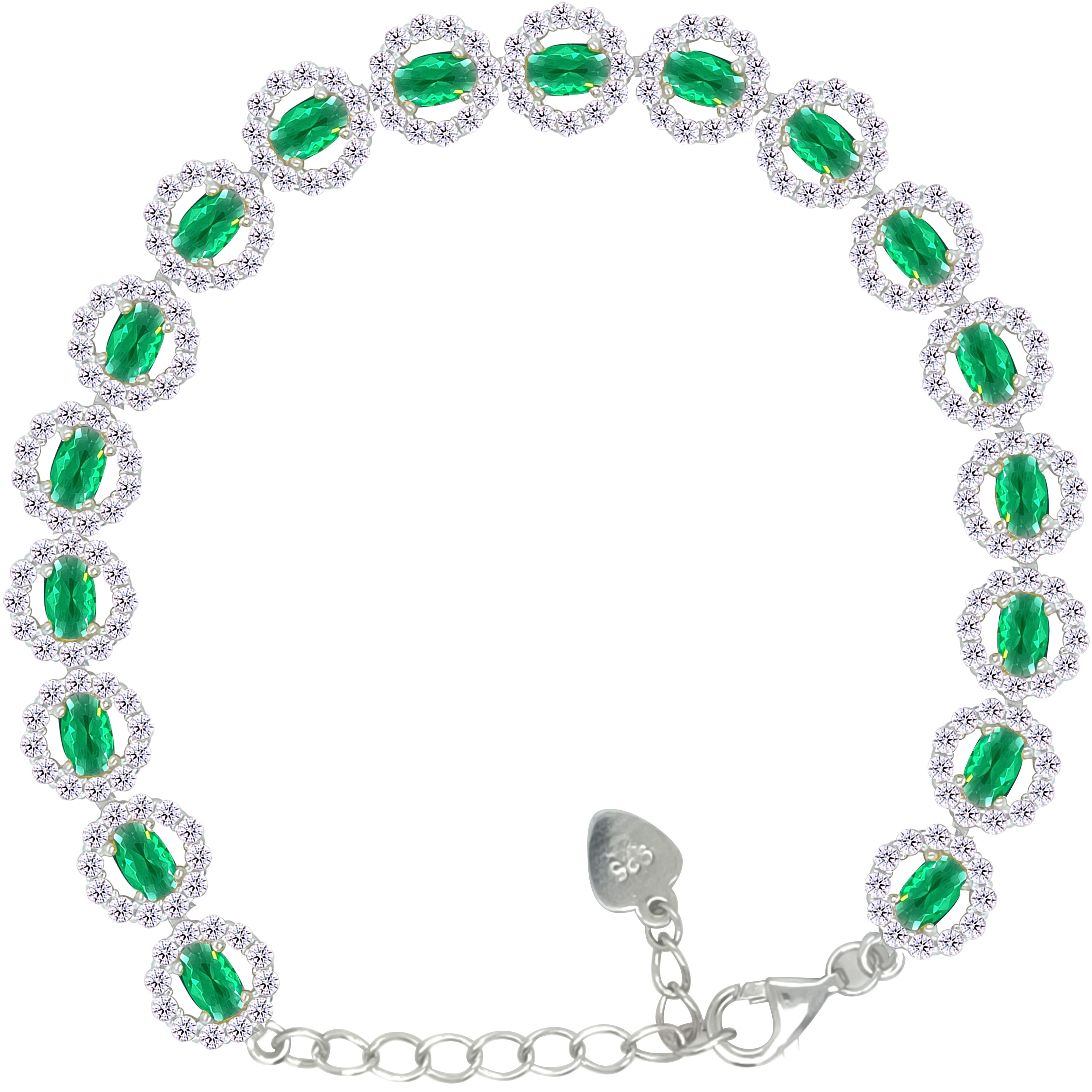Asfour Crystal Tennis Bracelet With Turquoise Pear & Emerald Zircon In 925 Sterling Silver