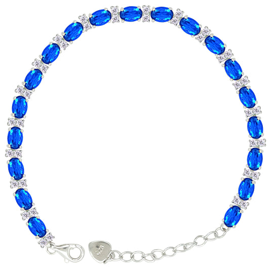 Asfour Crystal Tennis Bracelet With Turquoise Pear & Emerald Zircon In 925 Sterling Silver