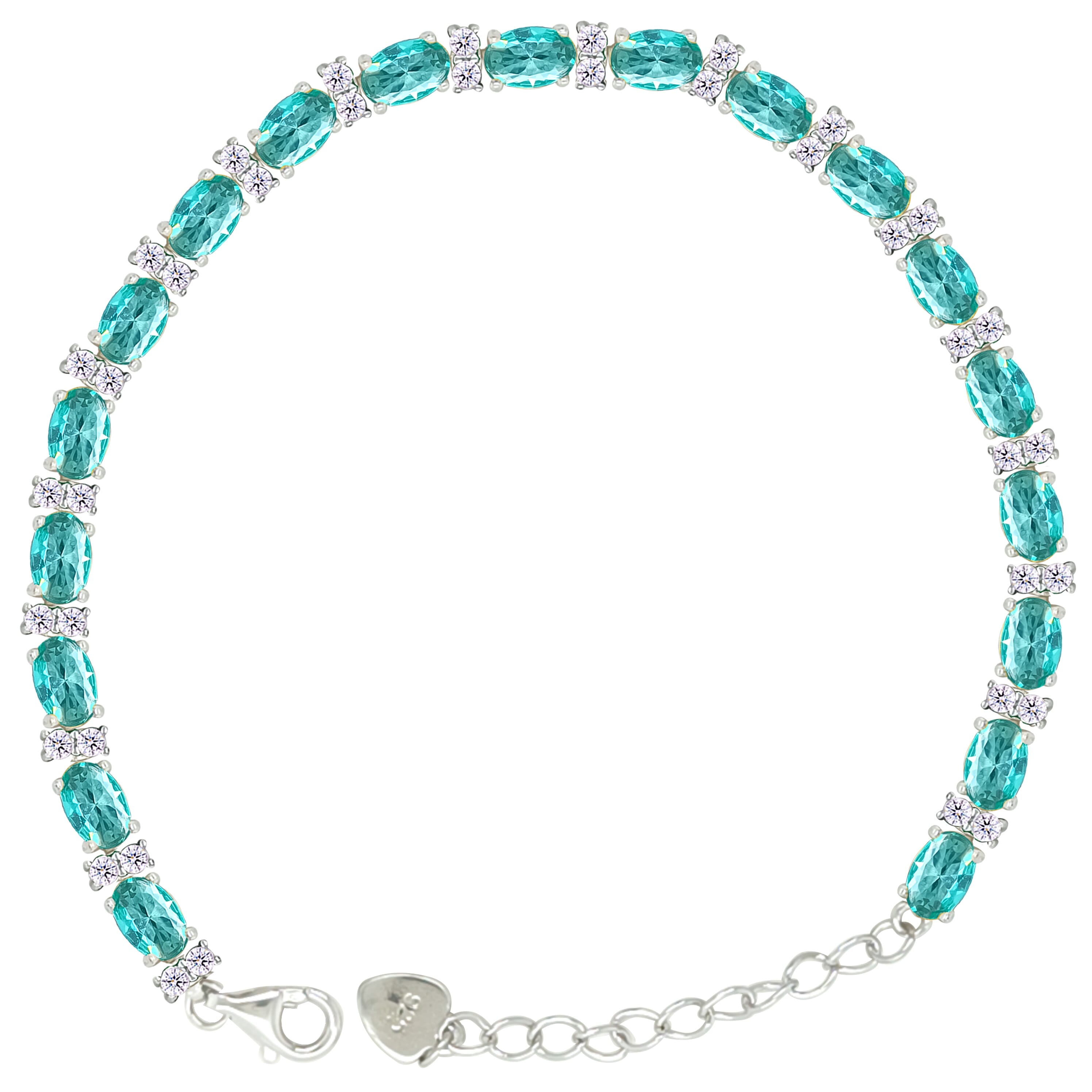 Asfour Crystal Tennis Bracelet With Turquoise Pear & Emerald Zircon In 925 Sterling Silver