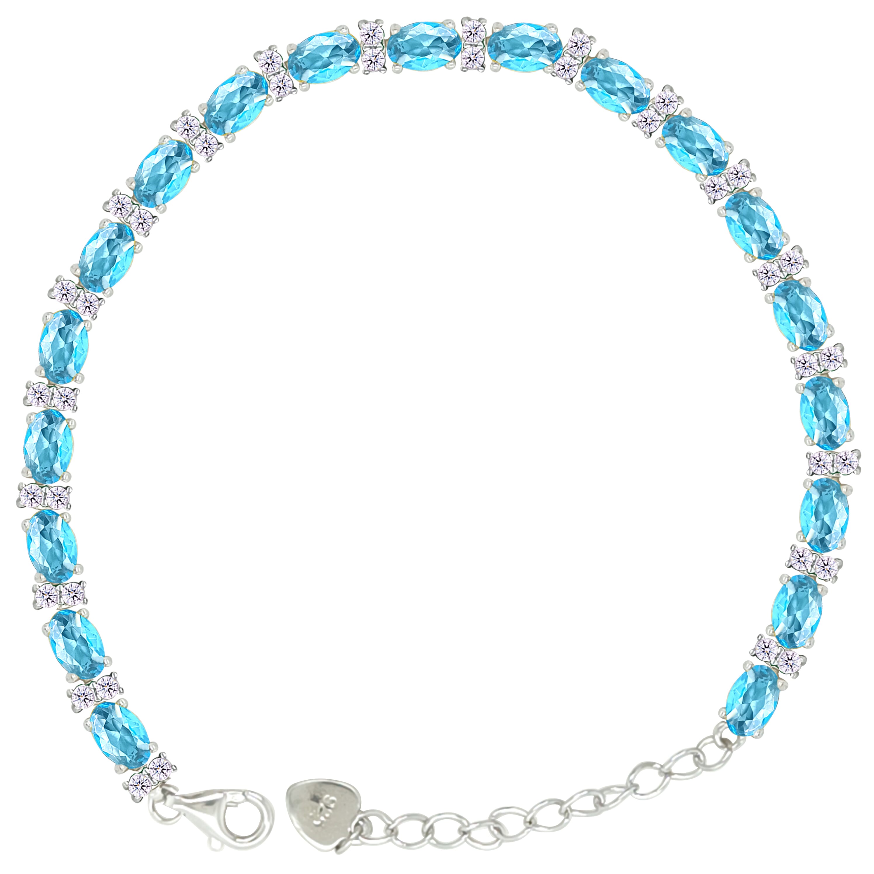 Asfour Crystal Tennis Bracelet With Turquoise Pear & Emerald Zircon In 925 Sterling Silver