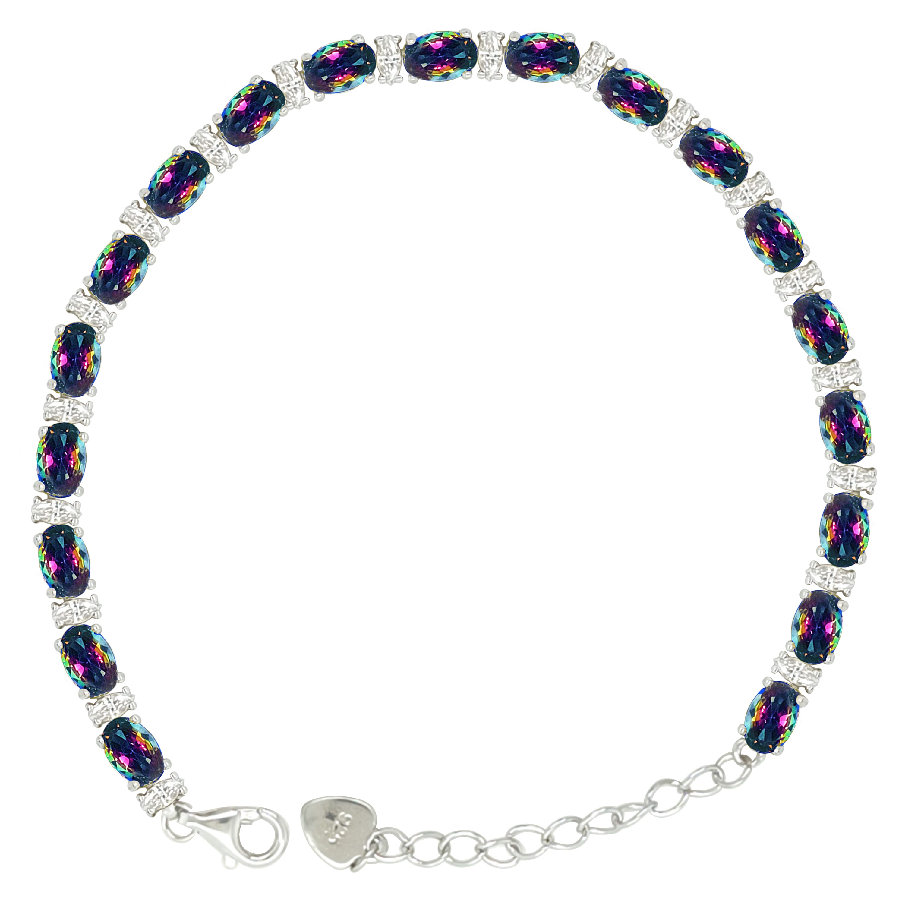 Asfour Crystal Tennis Bracelet With Turquoise Pear & Emerald Zircon In 925 Sterling Silver