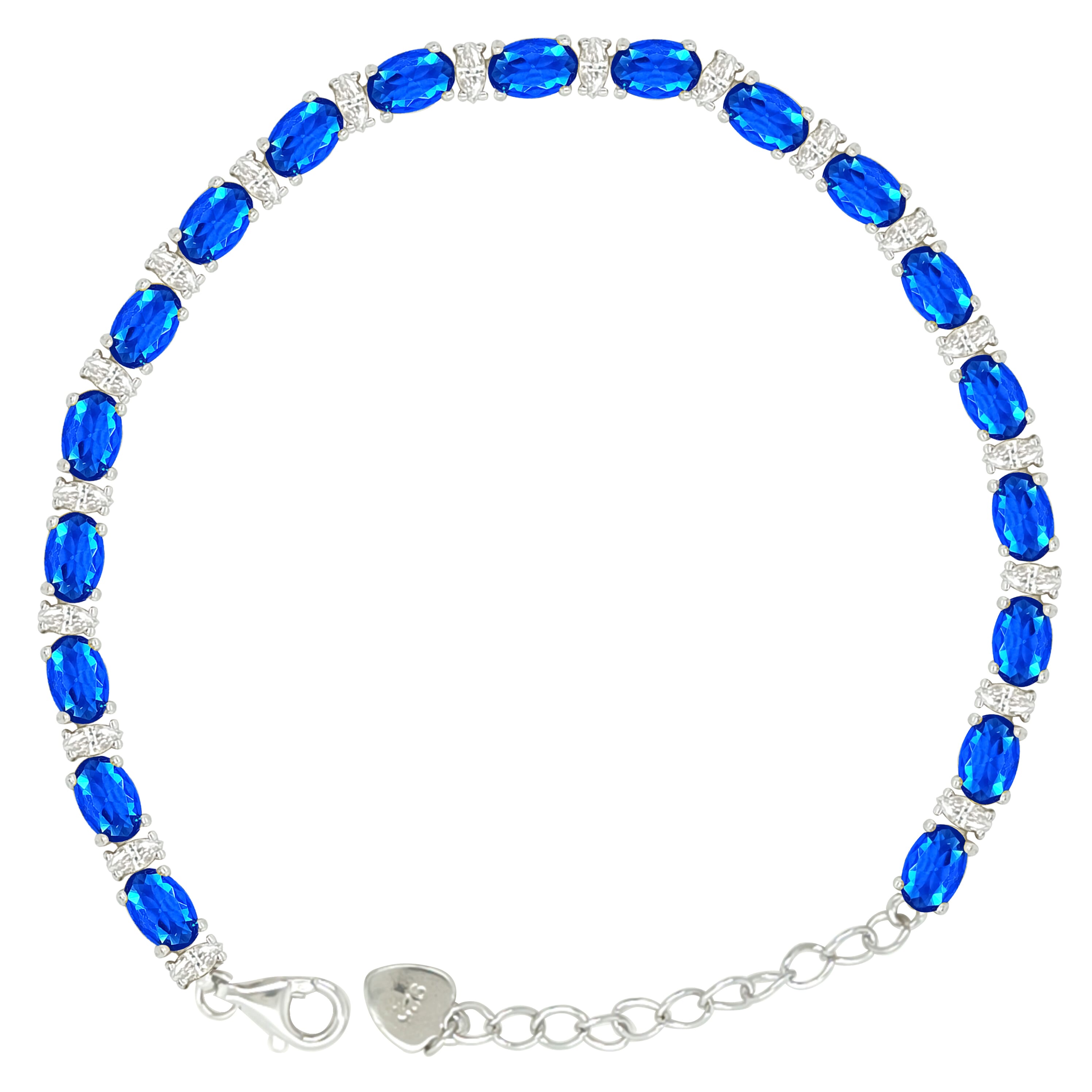 Asfour Crystal Tennis Bracelet With Turquoise Pear & Emerald Zircon In 925 Sterling Silver