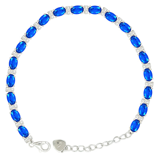 Asfour Crystal Tennis Bracelet With Turquoise Pear & Emerald Zircon In 925 Sterling Silver