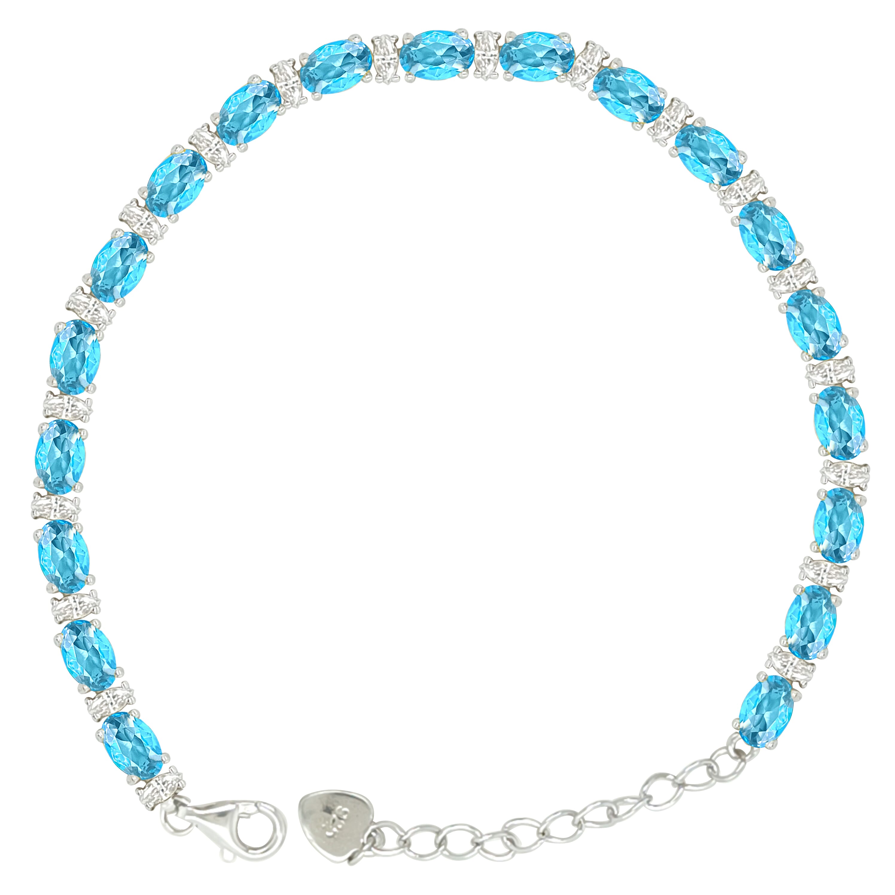 Asfour Crystal Tennis Bracelet With Turquoise Pear & Emerald Zircon In 925 Sterling Silver
