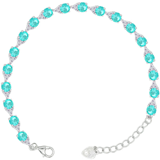 Asfour Crystal Tennis Bracelet With Turquoise Pear & Emerald Zircon In 925 Sterling Silver