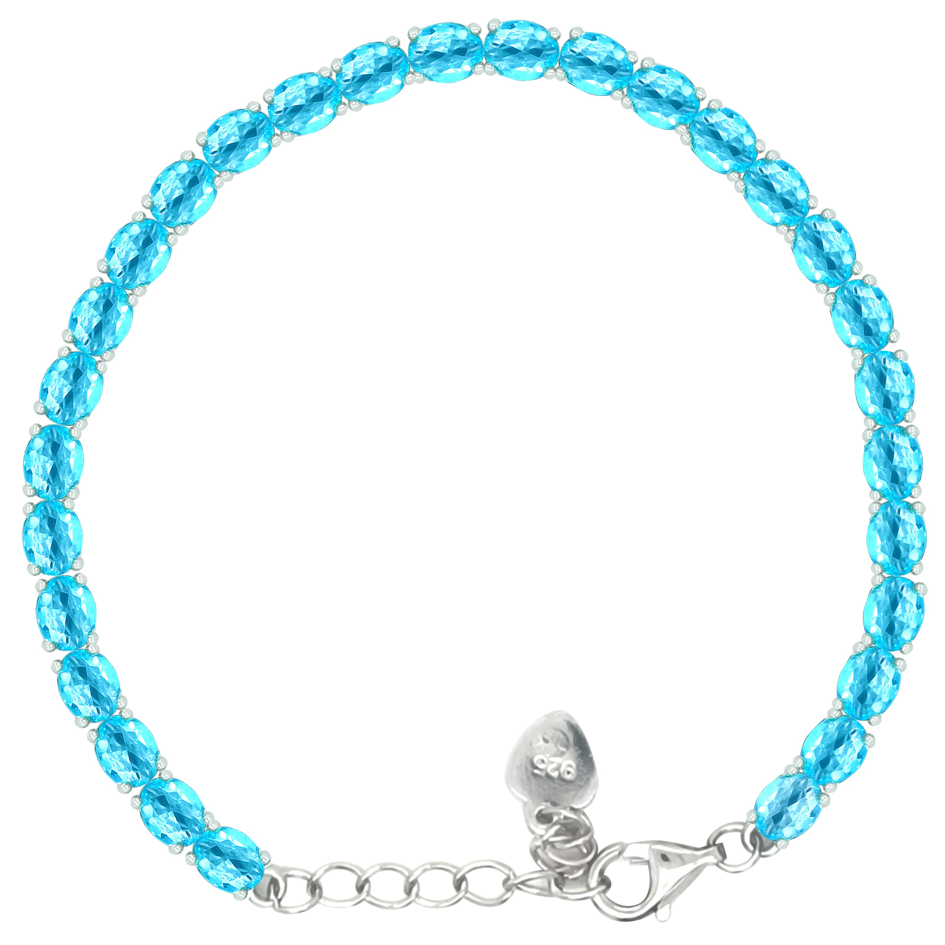 Asfour Crystal Tennis Bracelet With Turquoise Pear & Emerald Zircon In 925 Sterling Silver