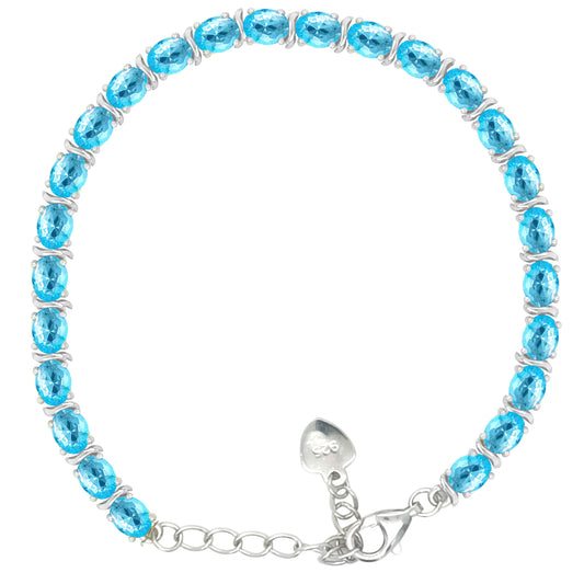 Asfour Crystal Tennis Bracelet With Turquoise Pear & Emerald Zircon In 925 Sterling Silver