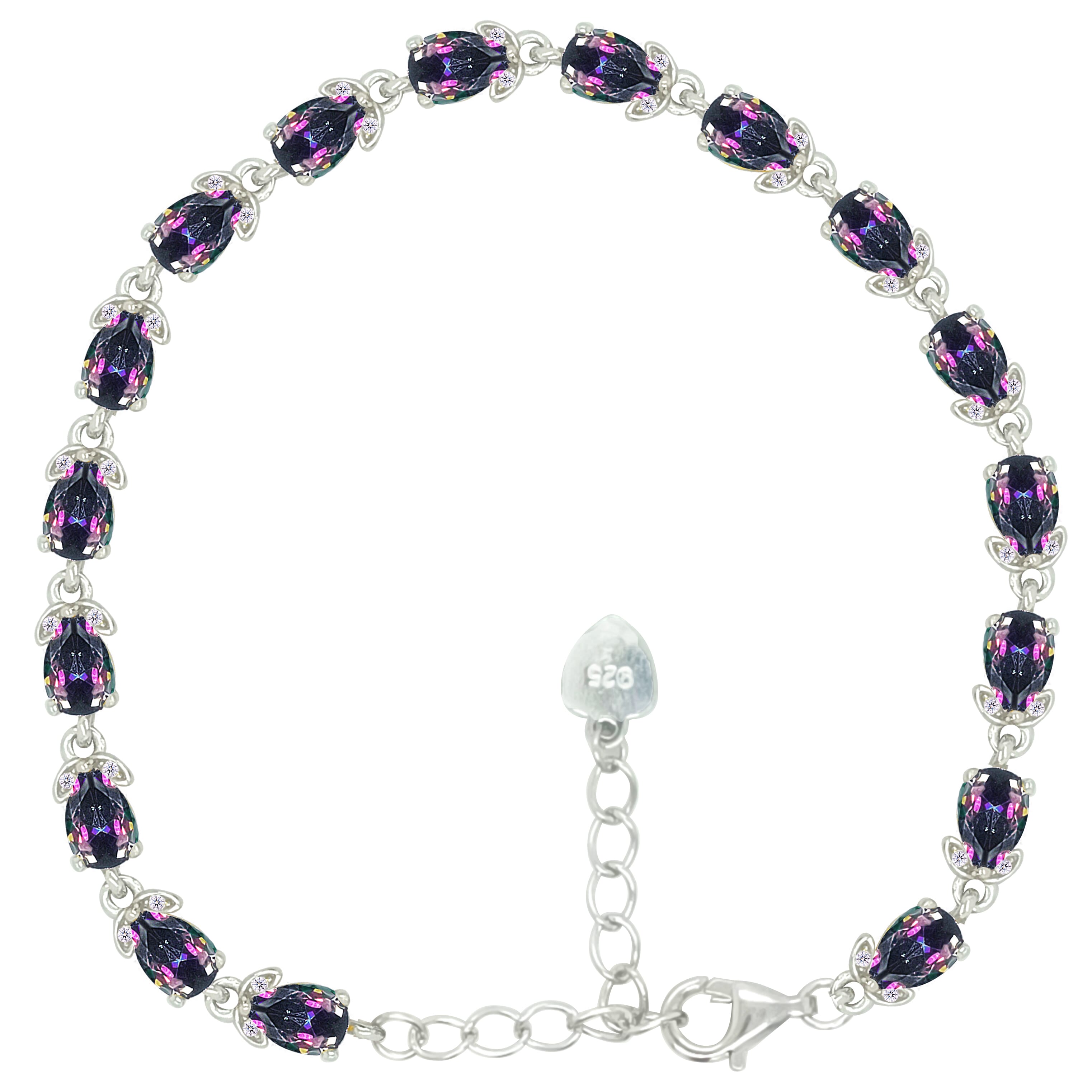 Asfour Crystal Tennis Bracelet With Turquoise Pear & Emerald Zircon In 925 Sterling Silver