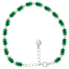 Asfour Crystal Tennis Bracelet With Turquoise Pear & Emerald Zircon In 925 Sterling Silver