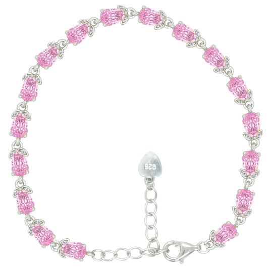 Asfour Crystal Tennis Bracelet With Turquoise Pear & Emerald Zircon In 925 Sterling Silver