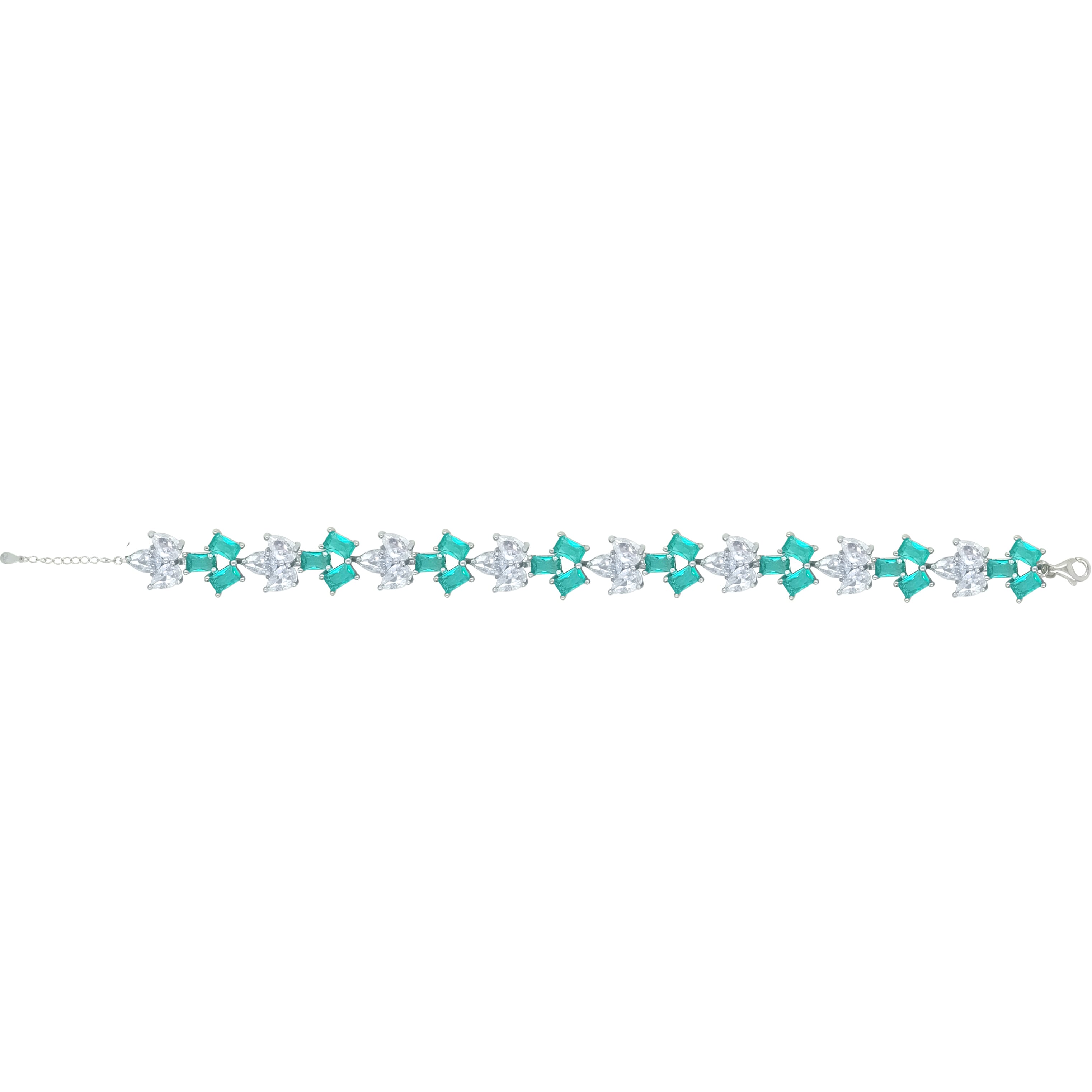 Asfour Crystal Tennis Bracelet With Turquoise Pear & Emerald Zircon In 925 Sterling Silver