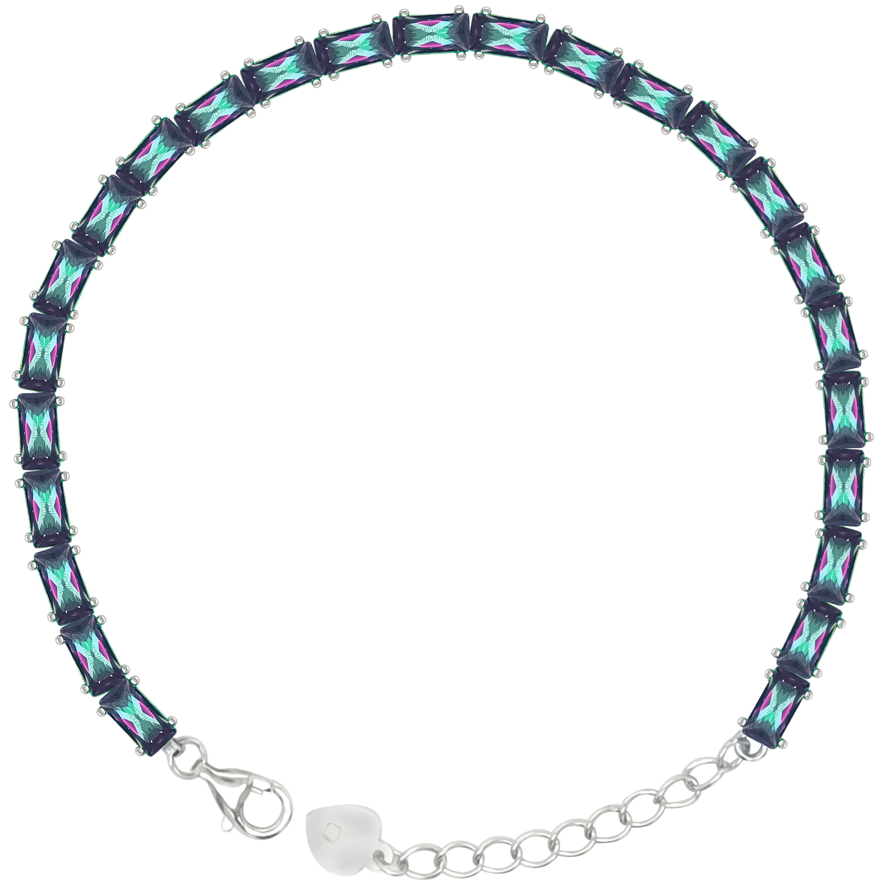 Asfour Crystal Tennis Bracelet With Turquoise Pear & Emerald Zircon In 925 Sterling Silver