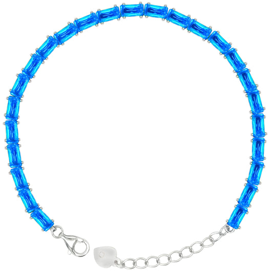 Asfour Crystal Tennis Bracelet With Turquoise Pear & Emerald Zircon In 925 Sterling Silver