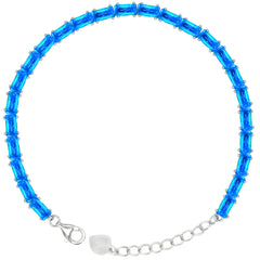 Asfour Crystal Tennis Bracelet With Turquoise Pear & Emerald Zircon In 925 Sterling Silver